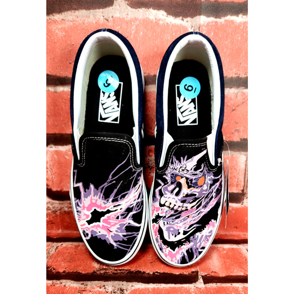 VANS Classic Slip On Zap Black Canvas Men Sneakers Skate Glow In Dark NWOB SZ 6 - Picture 3 of 7